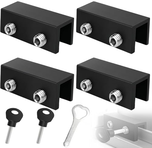 TIANLIN 4 Piezas Seguridad para Ventana Niños, Cerradura de Ventana de Aluminio Negro Ajustable, Adecuada para Puertas Corredizas y Ventanas con un Grosor de 1–16 mm, Incluye 2 Llaves