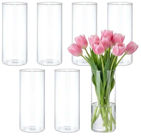 Lot de 7 vases cylindriques transparents en verre pour mariage, décoration de table, bougeoirs, arrangements floraux, 20 cm