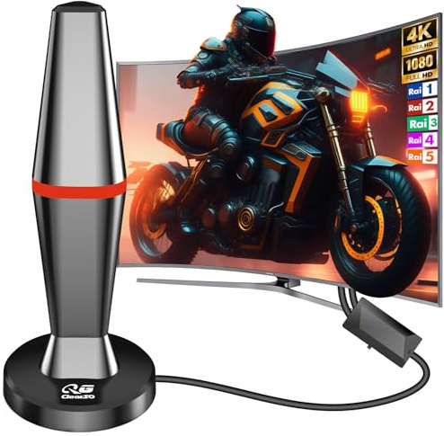 Antenna TV Interna,2026 Antenna TV Interna Amplificata Potente Ricezione 360° fino a 100 km con Base Magnetica,Supporta 4K/1080p/VHF/UHF