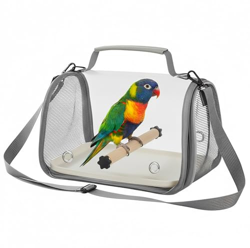 1 PC Bird Carrier Bag 25x19x18cm, Bird Travel Cage with Standing Perch and Stainless Steel Tray for Parrot Parakeet Small Animals (Grey)