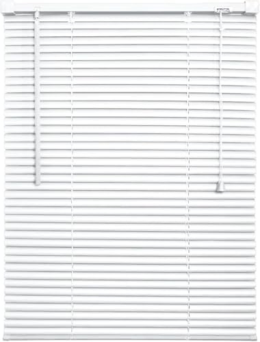 PVC Venetian Blind 25mm Thin Slats Trimmable Easy fit Blind Shades - Blinds Window Treatment Shutters with Metal Headrail & Fittings Home Office White PVC Plain Venetian blinds (W 240cm x L 150cm)