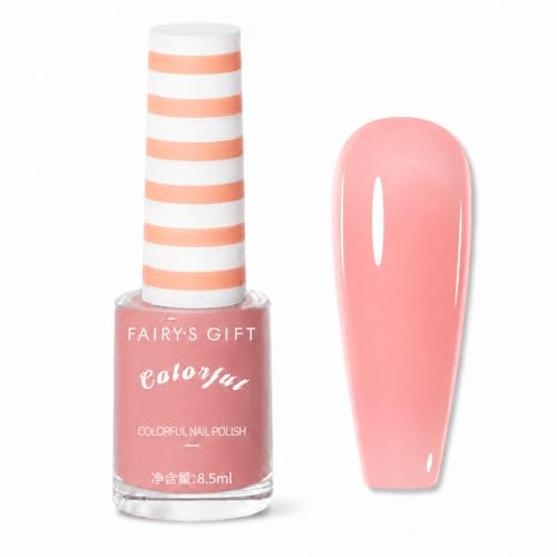 Peach Coral Jelly Nail Polish - Sheer Pink Nail Varnish Quick Dry - Buildable Glossy Nail Polish, No UV LED Lamp Needed, Long Lasting Polish for DIY Home Manicure