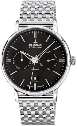 Dugena Herren-Armbanduhr 7090332 Festa Kalender, Automatik, Vollkalender, schwarzes Zifferblatt, Edelstahlgehäuse, Saphirglas, Edelstahlarmband, Doppelfaltdrückerschließe, 5 bar
