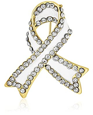 Ermächtigendes Weißes Lungenkrebs Bewusstseinsband Überlebender Kristallbrosche Emaille Finish Mit Vergoldeten Akzenten Durchdachter Schmuck Für Frauen