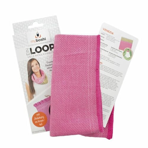 myboshi Webloop, Stoff zum Anhäkeln und Anstricken, Verbindung aus Stoff und Wolle, Webschal Rosa (Pfingstrose), 1 Loop
