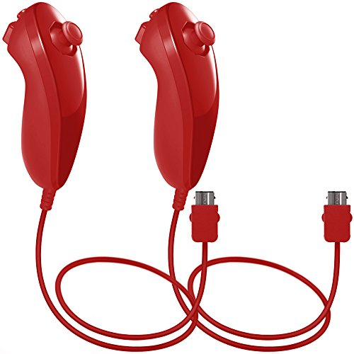 AFUNTA Nunchuck Controlador Gamepad para Nintendo Wii U, 2 Packs Reemplazo Mando para Wii U Videojuego - Rojo