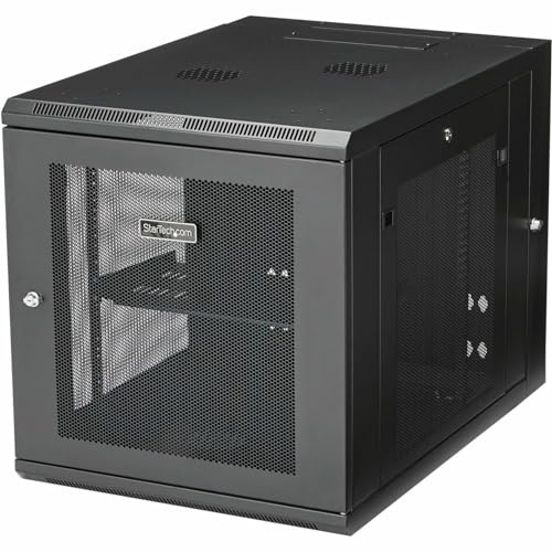StarTech.com 12HE 19 Zoll Wand Netzwerkschrank - 60cm tief, mit 4 Pfosten und Scharnieren, abschließbar - Daten Rack mit perforierten Seiten und flexible Tiefe für Cisco 3850, 2960 Serie(RK1232WALHM)