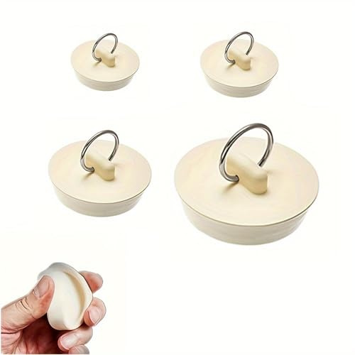 YIYI Lot de 4 bouchons de vidange 4 tailles Blanc avec anneau de suspension pour baignoire, cuisine et salle de bain