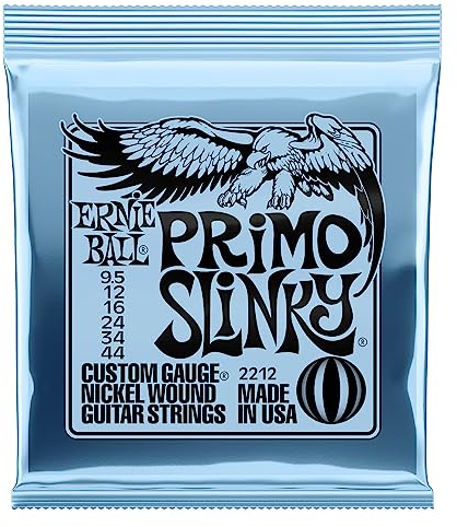 Ernie Ball Primo Slinky - Cuerdas para guitarra eléctrica, entorchado de níquel, 1 paquete, calibre 9.5-44