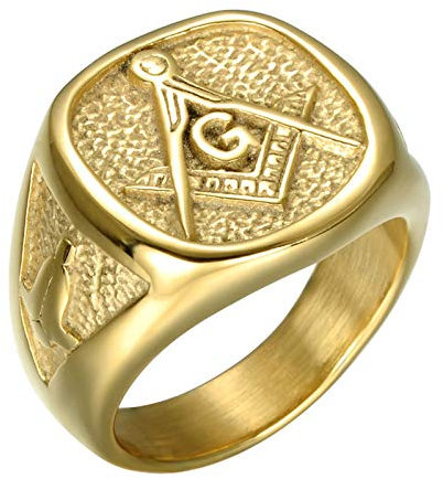 Deasar Partnerringe Freundschaftsring Edelstahl Gold Freimaurer Masonic G Ringe Edelstahl für Herren Gr.65 (20.7)