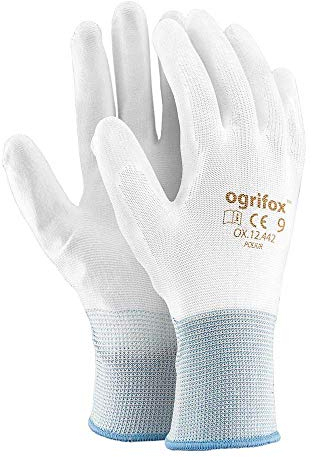 Ogrifox OX-Poliur_Ww9 Schutzhandschuhe, OX.12.442 Poliur, Weiß-Weiß, 9 Größe, 12 Stück