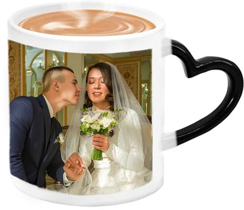 MEGAUK Personalised Photo Magic Mug Heat Sensitive Colour Changing Coffee Tea Cup with Your Photo Birthday Gift Black+1 Image