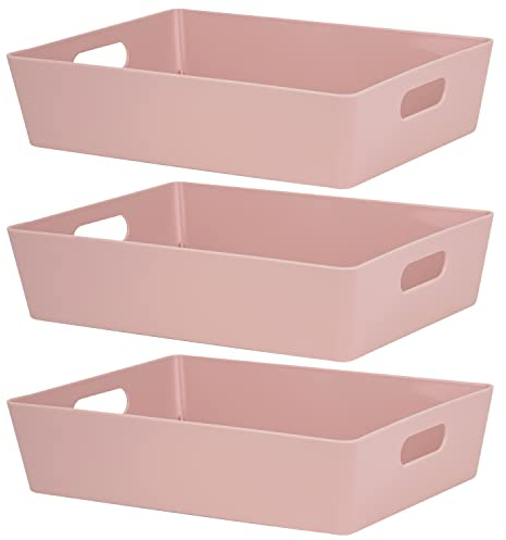 3x Ordnungsboxen - 8 cm hoch - PINK - 35x26x8cm - 6 Liter - DINA4 - Ordnungskorb - Schubladenorganizer Schublade - Organizerbox - Ordnungssystem Kunststoff - Aufbewahrung Bad Korb Schrank Schreibtisch