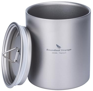 Boundless Voyage Tasse en titane à double paroi 350 ml avec couvercle ultra légère pour le camping, le pique-nique, la randonnée, les voyages, la maison A-Ti3022D