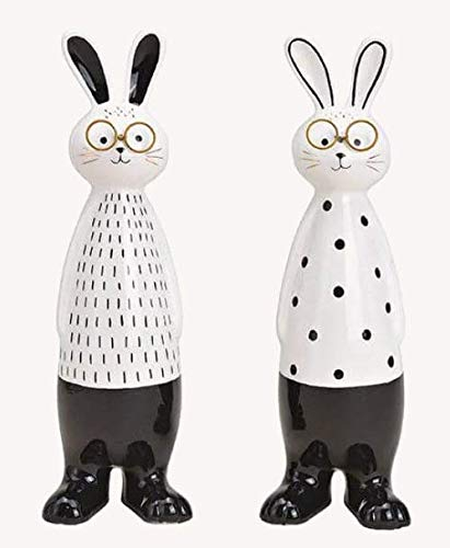 Hase mit Brille aus Keramik weiß schwarz 2er-Set (= 2 Stück in 2 Motiven), (B/H/T) 8x27x8cm