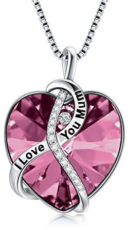AOBOCO Gifts for Mum Necklaces Mother Birthday Jewellery Gifts Sterling Silver I Love You Mum Heart Necklace (Simulated Amethyst)