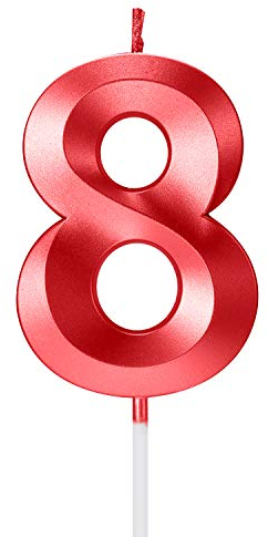 Metallic Red 8 Number Numeral Candles for Birthday Cake Topper