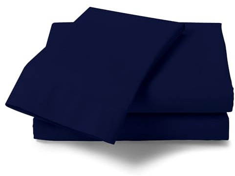 GC GAVENO CAVAILIA Non Iron Plain Dyed Percale Flat, Soft Polycotton Sheets, 180 Thread Count Easy Care Bedding, Navy, Single