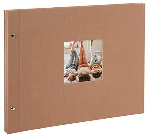 goldbuch 28 819 Schraubalbum Bella Vista Haselnuss, Fotobuch 39 x 31 x 2,5 cm, Foto Album 40 weiße Seiten, Bilderalbum Einband Leinen, Photoalbum mit Fensterausschnitt, Photo Buch Haselnuss-Braun
