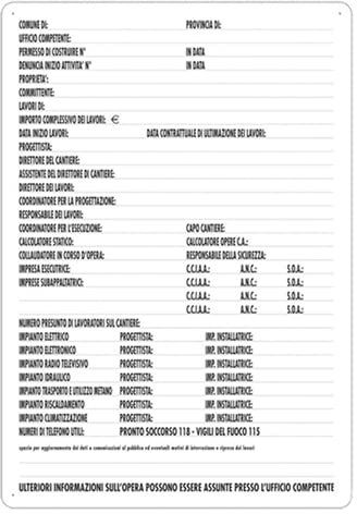PEB Segnale in Plastica per Segnaletica Edilizia, Cartello, CM 60 X 80