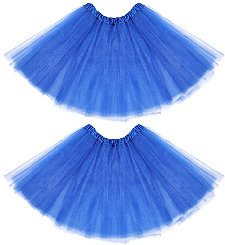 Geyoga 2 Faldas Tutú de Tul Elásticas Cortas para Dama Adulto (Azul Real, 3 Capas)