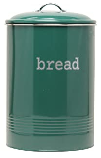 EHC Round Enamel Large Bread Box Bin Crock Storage Canister Jar For Kitchen Storage, Fjord Green - Dia. 23 x (H) 36 cm