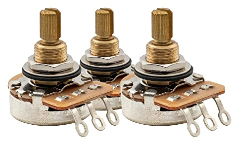 Musiclily Pro A250K Full Brass Inch Sized Fine 24-Spline Split Shaft Pots Audio Taper Potentiometers for USA Electric Guitar Bass (Set of 3)