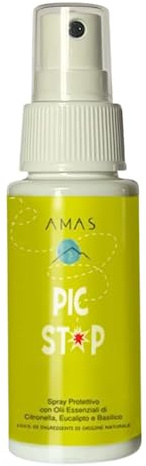 AMAS Spray Protettivo Anti Zanzare 100% Naturale - Con Olii Essenziali di Citronella, Eucalipto e Basilico - ideale per bambini - 50ml - formato da viaggio