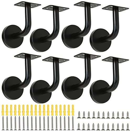 LOLYSIC Lot de 8 supports de rampe d'escalier en acier inoxydable robuste pour rampes d'escalier, support de rampe d'escalier avec vis et tubes d'extension, noir