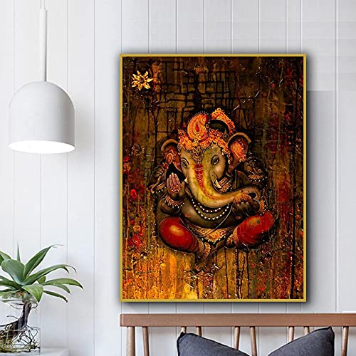 Hinduismus Wandkunst Religion Leinwand Gemälde Ganesha Poster und Drucke Dekoratives Bild Moderne Heimdekoration 50x70cm Rahmenlos