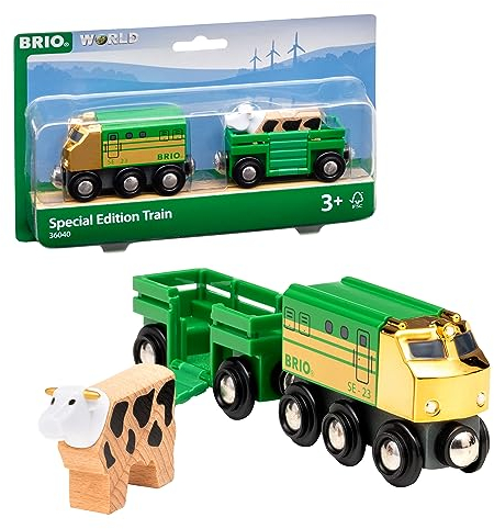 BRIO 36040 - Sondereditionszug 2023 - Bauernhof-Zug mit Kuh - empfohlen ab 3 Jahren