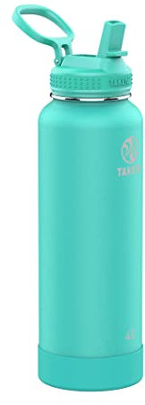 Takeya Actives Botella de agua de acero inoxidable aislada con tapa con pajilla, 40 onzas, verde azulado