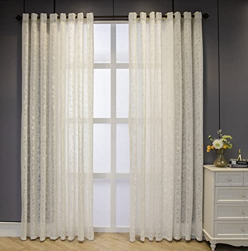 M&W DAS DESIGN Gardinenschal Blumen Kirschblüte Stickerei halbtransparent Vorhang Stoff Ösenschal Voile Gardinen Ösenvorhang Jacquard Stores