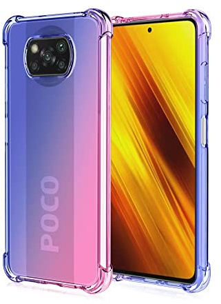 HONLEN Funda para Poco X3 Pro/Poco X3 NFC Carcasa, (6.67 Inches) Gradiente Transparente TPU Silicona Case, Protección de Esquina Mejorada Cover Azul Rosado