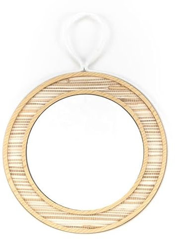 ROCKING GIFTS Espejo de Pared Redondo con Marco de Madera 32 cm