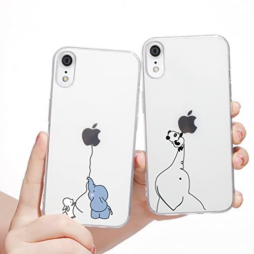 Yoedge 2 Stück Durchsichtig Hülle für iPhone XR 6,1, Transparent Handyhülle mit Aesthetic Motiv Mode Chic Muster, Ultra Dünn Weich Klar Silikon TPU Stoßfeste Bumper Schutzhülle für Mädchen, Elefanten