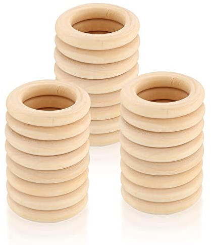 24 Stück Holzringe zum Basteln, Natürliche Holz Ringe, Makramee Ringe für DIY Schmuck Makramee Armband Anhänger Hängende Dekoration Ringe - 70mm