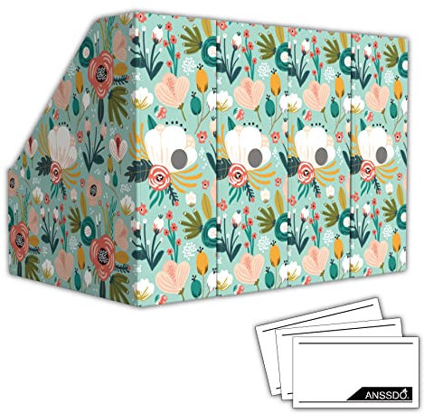 ANSSDO Lot de 6 porte-revues en carton – Organiseur de fichiers de magazines de qualité supérieure, grande boîte de rangement pour livres ou porte-dossiers pour bureau, motif floral bleu sarcelle