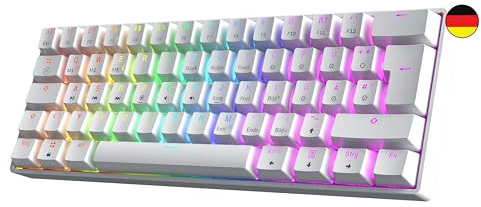 GK61 Teclado mecánico para gaming en caliente, 62 teclas, retroiluminación LED RGB multicolor para jugadores de PC y Mac, diseño alemán ISO (Gateron Optical Brown, blanco)