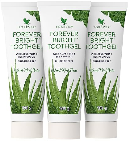 Forever Bright Toothgel, pasta de dientes sin flúor, suave, sabor menta refrescante, fortalece las encías, certificado dermatest, sin gluten, para dientes sensibles (3 x 130g)