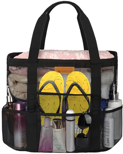 wanchel Mesh Beach Bags for Women - Plus Waterproof Sandproof Tote Bag with 8 Pockets and 1 inner Zipper Closure Pockets