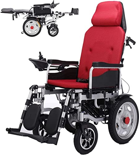 Faltbarer Hochleistungs-Elektrorollstuhl mit Kopfstütze, Verstellbarer Rückenlehne und Pedal, Joystick, Antrieb mit elektrischem Strom oder Verwendung als manueller Rollstuhl, Rot