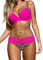 Ocean Plus Damen Gestreiftes Bikini-Set mit Brustpolster Bikinis Push Up mit Bügel Zweiteiliger Bademode (M (EU 36-38), Rosa Leopardenmuster)