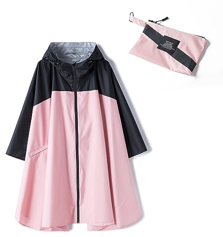 Freiesoldaten Femmes Imperméable Poncho de Pluie Léger Capuche Manteau de Pluie Fermeture éclair Vêtements de Pluie Coupe-vent Veste de Pluie