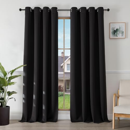 Joydeco Verdunkelungsvorhänge Schwarz mit Ösen 2er Set H 260 x B 140 cm, Vorhänge Blickdichte 260 cm Lang für Wohnzimmer Schlafzimmer