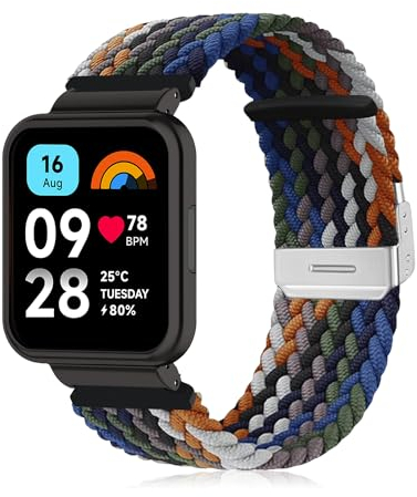 Niboow Intrecciato Cinturino Compatible con Xiaomi Redmi Watch 3 Active, Uomini Donne Sportiva Elastica Nylon Watch Band Cinturino per Xiaomi Redmi Watch 3 Active (Cowboy Colorato)