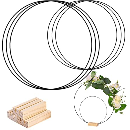 EACHPT Metallringe zum Basteln,3-teiliges Set Metallring mit Fuß, Dekoring mit Fuß 20CM+30CM Holzständer Kranz Metallring für DIY Traumfänger, Hochzeitsdekorationen und Weihnachtsbasteleien