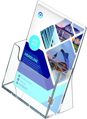 DISPLAY SALES Tisch-Prospekthalter für DIN A4 Flyer | Prospektständer A4 im Hochformat | Aufsteller Flyer aus glasklarem Acryl | 5 Broschürenständer für jeden Anlass