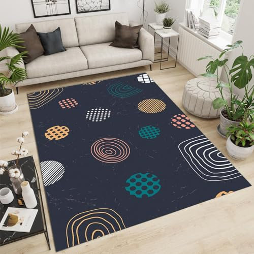 PAJEON Tapis de Salon Lignes à Pois Modernes Simples Jaune Rose Vert, 180 x 270 cm Tapis Moquette de Chambre à Poils Ras, Paillasson Intérieur - pour Chambre à Coucher de Salon