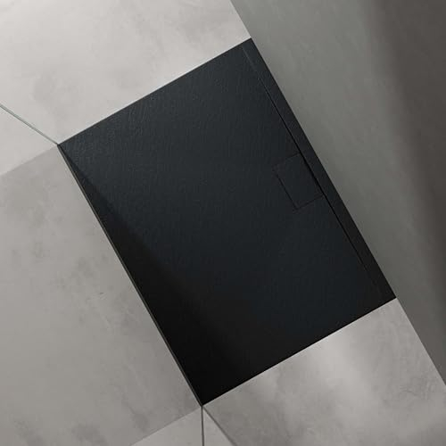 doporro Receveur de Douche 90x120x3 cm Bac à Douche Ultra Plat en Solid Surface Gris Noir Mat Geoma07 avec Bonde AL06